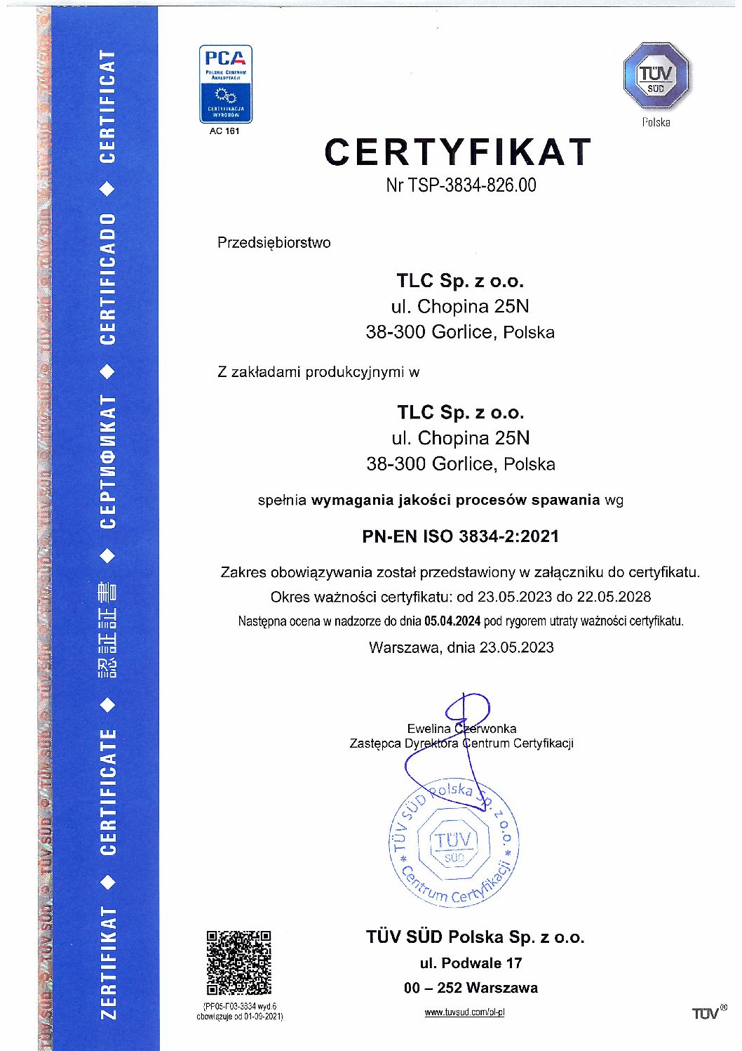 certyfikat EN-ISO 3834-2 2021 PL